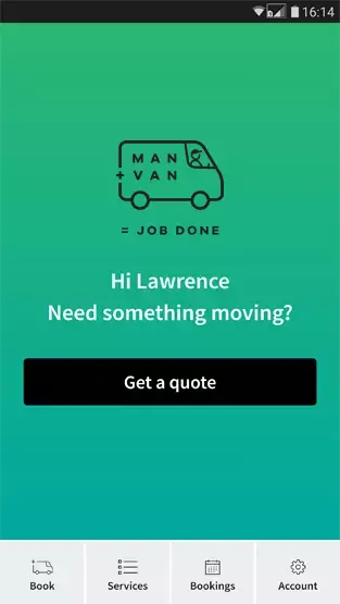 Man and van app home screen